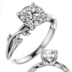 Round Brilliant Moissanite Solitaire Ring With Floral Accents