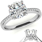 Cathedral Moissanite Engagement Ring with Scroll Accents
