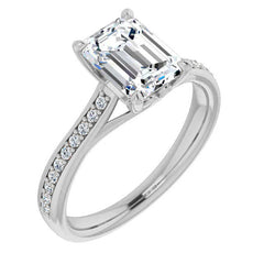 Emerald / Radiant cut Moissanite Scroll Engagement Ring