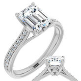 Emerald / Radiant cut Moissanite Scroll Engagement Ring