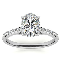 Oval Cathedral Engagement Ring with Scroll Accents