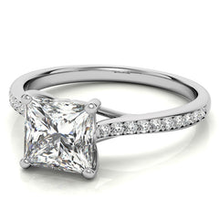 Princess Cathedral Engagement Ring with Scroll Accents