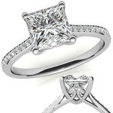 Princess Cathedral Engagement Ring with Scroll Accents