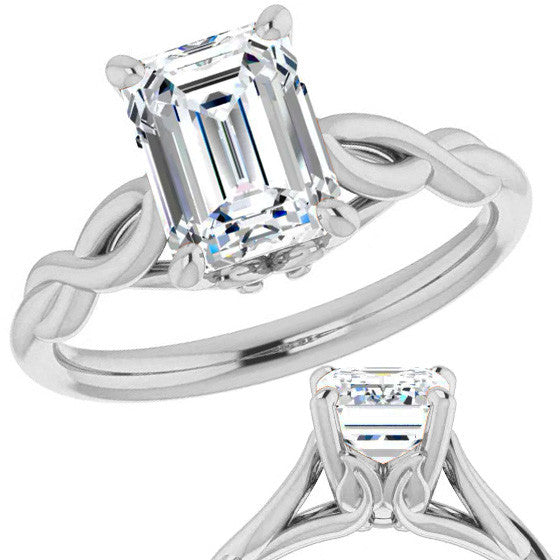Emerald / Radiant cut Moissanite Sculptural Styled Solitaire Ring