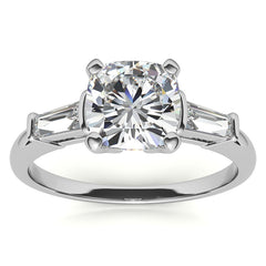 Cushion & Baguette Moissanite Engagement Ring