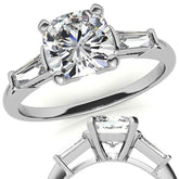 Cushion & Baguette Moissanite Engagement Ring
