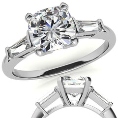 Cushion & Baguette Moissanite Engagement Ring