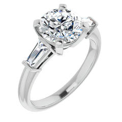 Round & Baguette Moissanite Engagement Ring
