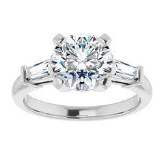 Round & Baguette Moissanite Engagement Ring