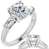 Round & Baguette Moissanite Engagement Ring