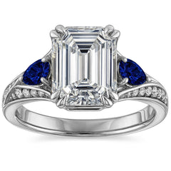 Emerald Moissanite & Pear Blue Sapphire Engagement Ring
