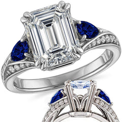 Emerald Moissanite & Pear Blue Sapphire Engagement Ring