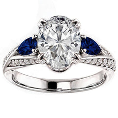 Oval Cut Moissanite & Pear Gemstone Engagement Ring
