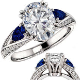 Oval Cut Moissanite & Pear Gemstone Engagement Ring