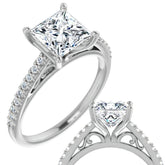 Princess cut Cathedral Engagement Ring with Scroll Accents