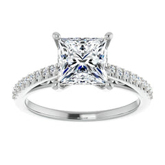 Princess cut Cathedral Engagement Ring with Scroll Accents