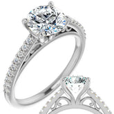Round Cathedral Engagement Ring with Scroll Accents