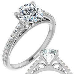 Round Cathedral Engagement Ring with Scroll Accents