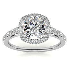 Cushion Petite Halo Moissanite Engagement Ring with Scroll Accent