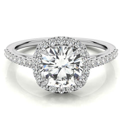 Cushion Petite Halo Moissanite Engagement Ring with Scroll Accent