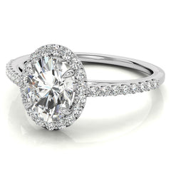 Oval Petite Halo Engagement Ring with Scroll Accent