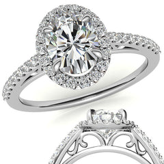 Oval Petite Halo Engagement Ring with Scroll Accent