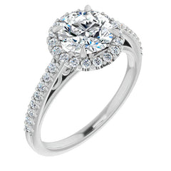 Round Petite Halo Engagement Ring with Scroll Accent
