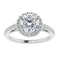 Round Petite Halo Engagement Ring with Scroll Accent