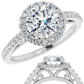 Round Petite Halo Engagement Ring with Scroll Accent