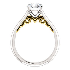 Round Scroll Accented Solitaire Engagement Ring