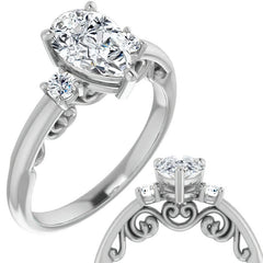 Pear Three-Stone Engagement Ring with Scroll Accent