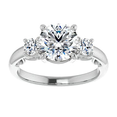 Round Three-Stone Engagement Ring with Scroll Accent