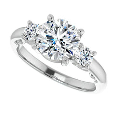 Round Three-Stone Engagement Ring with Scroll Accent