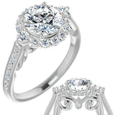 Round Scroll Halo Engagement Ring with Surprise Diamonds
