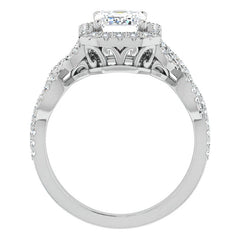 Emerald / Radiant Infinity Halo Engagement Ring with Scrolls