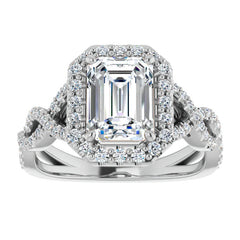 Emerald / Radiant Infinity Halo Engagement Ring with Scrolls