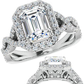 Emerald / Radiant Infinity Halo Engagement Ring with Scrolls