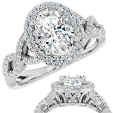 Oval Cut Infinity Halo Moissanite Engagement Ring with Scrolls