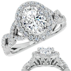 Oval Cut Infinity Halo Moissanite Engagement Ring with Scrolls