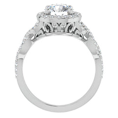Round Infinity Halo Engagement Ring with Scrolls