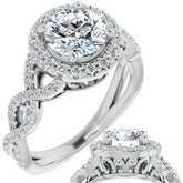 Round Infinity Halo Engagement Ring with Scrolls