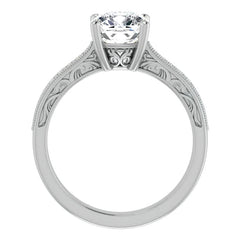 Cushion Engraved Engagement Ring with Milgrain