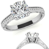 Round Engraved Moissanite Engagement Ring with Milgrain
