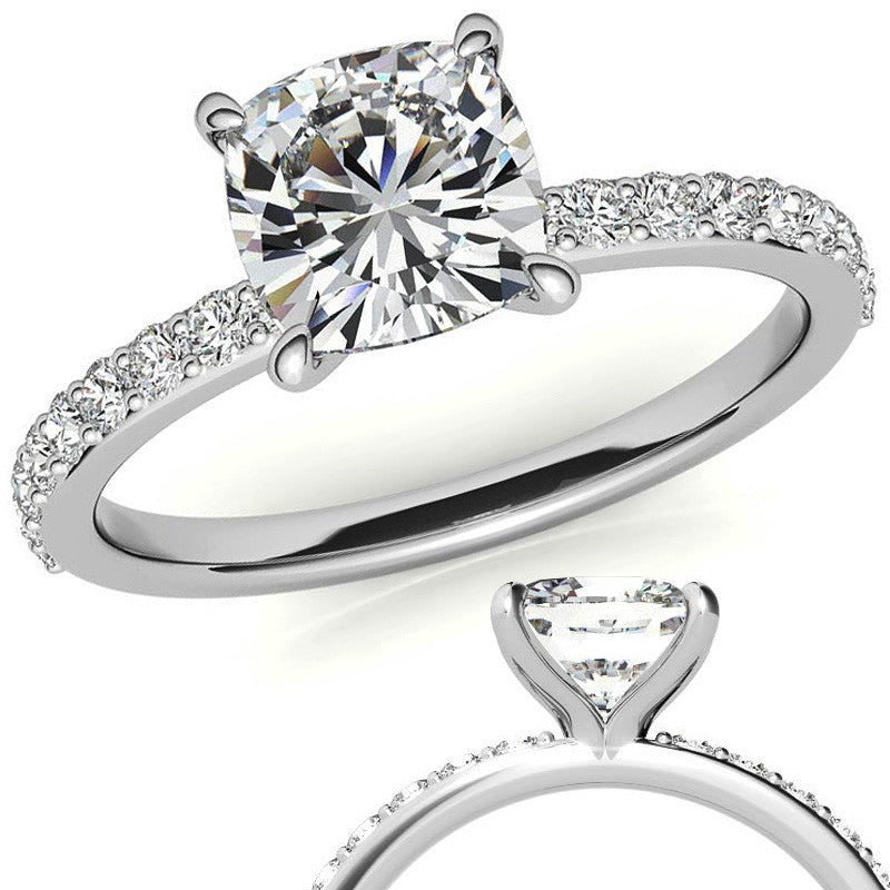 1.8mm Cushion Moissanite Engagement Ring with Claw Prongs