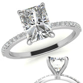 Emerald / Radiant Moissanite Engagement Ring with Claw Prongs