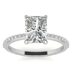 Emerald / Radiant Moissanite Engagement Ring with Claw Prongs