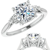 Cushion Three-Stone Cathedral Engagement Ring