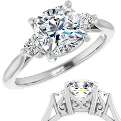 Cushion Three-Stone Cathedral Engagement Ring