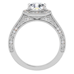 Cushion Scroll Accented Halo Engagement Ring