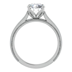Round Vintage-Style Engraved Solitaire Ring with Tulip Prongs